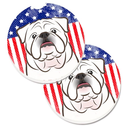 Carolines Treasures American Flag and White English Bulldog Set of 2 Cup Holder Car Coaster BB2150CARC